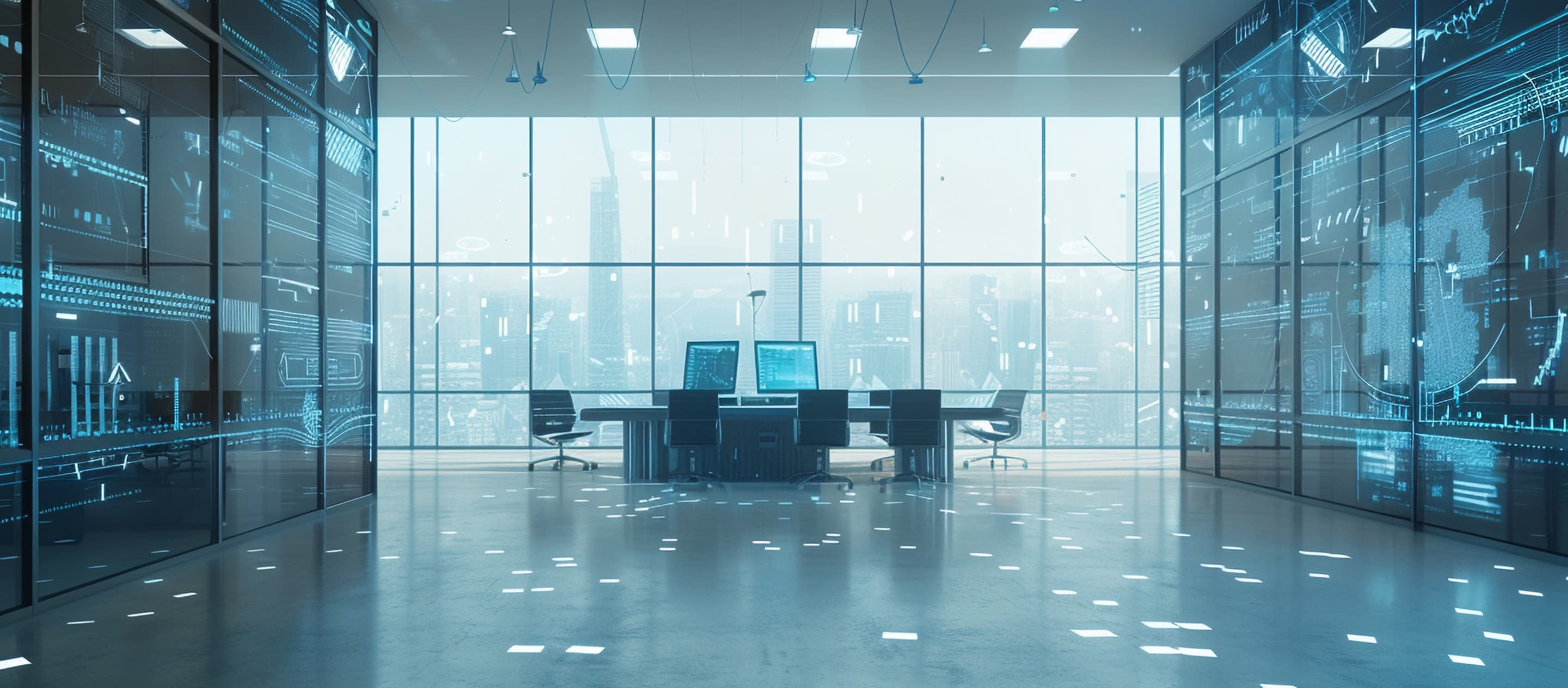 Modern office interior with glass walls
